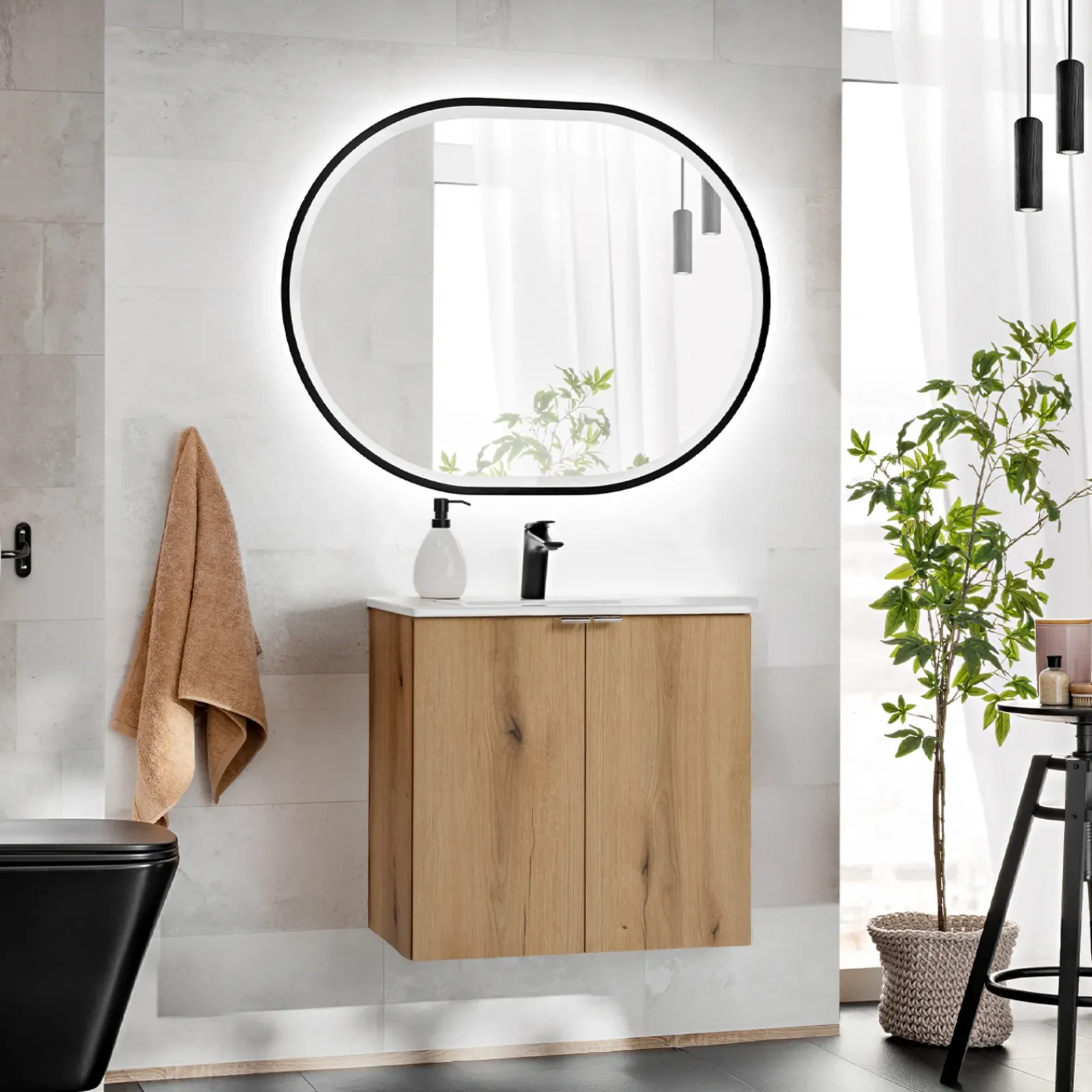 Garnero Arredamenti Mobile Bagno Sospeso-Mobile bagno sospeso 60cm 2 ante con lavabo rovere Rovery