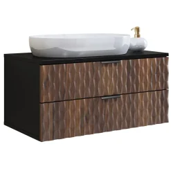 Garnero Arredamenti Mobile Bagno Sospeso-Mobile bagno sospeso 82cm 2 cassetti nero frontali noce decorati Silvy