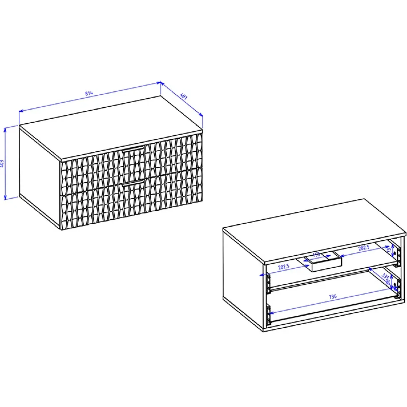 Garnero Arredamenti Mobile Bagno Sospeso-Mobile bagno sospeso 82cm 2 cassetti nero frontali noce decorati Silvy