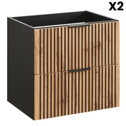 Garnero Arredamenti Mobile Bagno Sospeso-Mobile bagno sospeso 120cm 4 cassetti cannettato quercia antracite Limpid