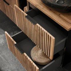 Garnero Arredamenti Mobile Bagno Sospeso-Mobile bagno sospeso 120cm 4 cassetti cannettato quercia antracite Limpid