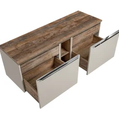 Garnero Arredamenti Mobile Bagno Sospeso-Mobile bagno sospeso 140cm 2 cassettoni e 2 cassetti attrezzati e 2 vani grigio quercia Serif Grigio - Quercia