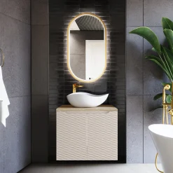 Garnero Arredamenti Mobile Bagno Sospeso-Mobile bagno sospeso 60cm 2 ante beige rovere Swim Beige - Rovere