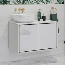 Garnero Arredamenti Mobile Bagno Sospeso-Mobile bagno sospeso 78cm 2 ante nero Linda Bianco Lucido