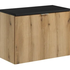 Garnero Arredamenti Mobile Bagno Sospeso-Mobile bagno sospeso 80cm 2 ante rovere nero Rovery Rovere - Nero