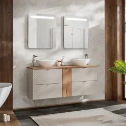 Garnero Arredamenti Mobile Bagno Sospeso-Mobile bagno sospeso 140cm 4 cassetti beige cashmere Neutry