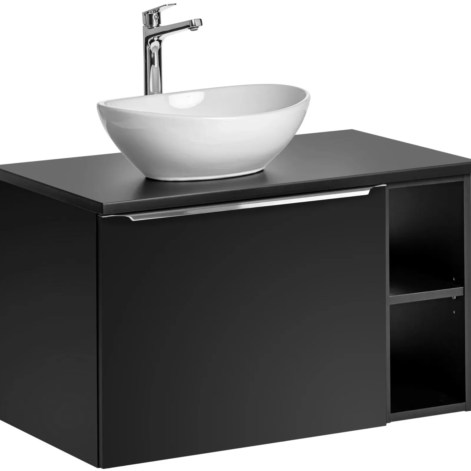 Garnero Arredamenti Mobile Bagno Sospeso-Mobile bagno sospeso 80cm 1 cassettone e 1 cassetto attrezzato e 2 vani nero Serif