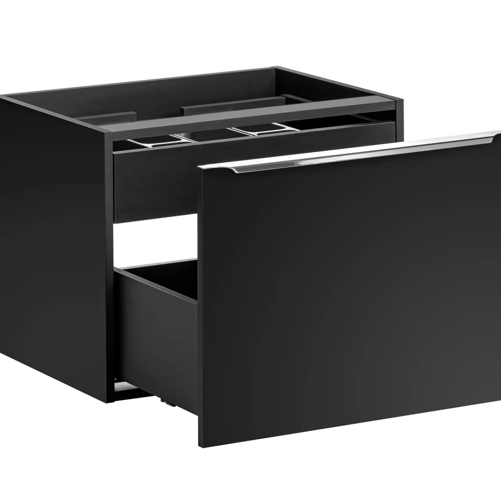 Garnero Arredamenti Mobile Bagno Sospeso-Mobile bagno sospeso 80cm 1 cassettone e 1 cassetto attrezzato e 2 vani nero Serif