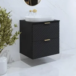 Garnero Arredamenti Mobile Bagno Sospeso-Mobile bagno sospeso 61cm 2 cassetti nero frontali decorati Konny Nero Lucido - Nero opaco