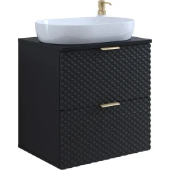 Garnero Arredamenti Mobile Bagno Sospeso-Mobile bagno sospeso 61cm 2 cassetti nero frontali decorati Konny Nero Lucido - Nero opaco