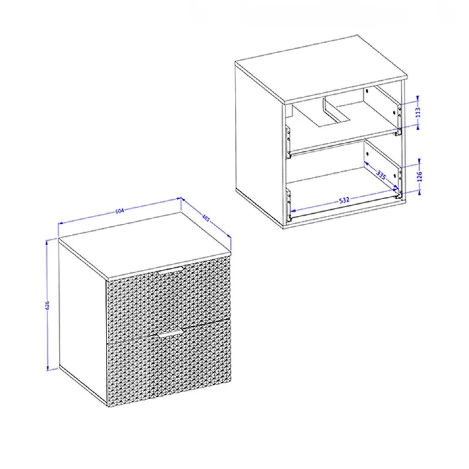 Garnero Arredamenti Mobile Bagno Sospeso-Mobile bagno sospeso 61cm 2 cassetti nero frontali decorati Konny Nero Lucido - Nero opaco