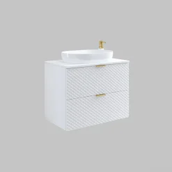 Garnero Arredamenti Mobile Bagno Sospeso-Mobile bagno sospeso 81cm 2 cassetti bianco frontali decorati Konny Bianco Lucido - Bianco opaco