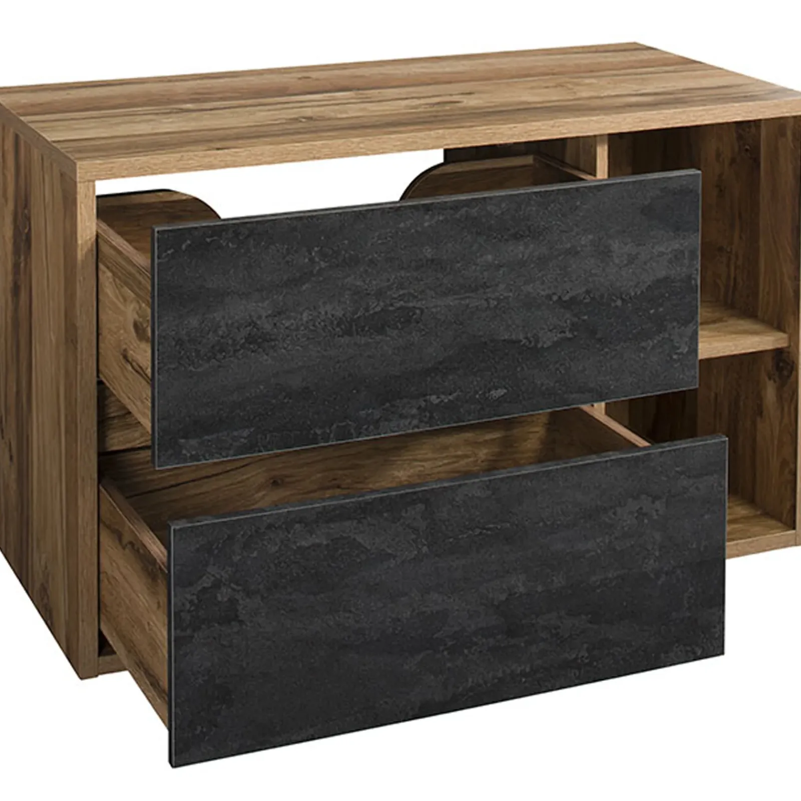 Garnero Arredamenti Mobile Bagno Sospeso-Mobile bagno sospeso 100cm 2 cassetti rovere antracite Stony