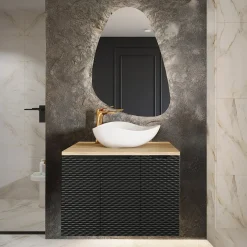 Garnero Arredamenti Mobile Bagno Sospeso-Mobile bagno sospeso 90cm 3 ante nero rovere Swim Nero - Rovere