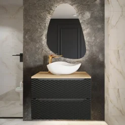 Garnero Arredamenti Mobile Bagno Sospeso-Mobile bagno sospeso 80cm 2 cassetti nero rovere Swim Nero - Rovere