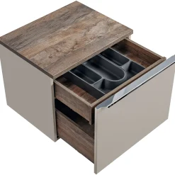 Garnero Arredamenti Mobile Bagno Sospeso-Mobile bagno sospeso 60cm 1 cassettone e 1 cassetto attrezzato grigio quercia Serif