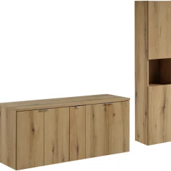 Garnero Arredamenti Mobile Bagno Sospeso-Mobile bagno sospeso 140cm 4 ante con colonna rovere Rovery