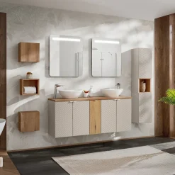 Garnero Arredamenti Mobile Bagno Sospeso-Mobile bagno sospeso 140cm 5 ante beige cashmere Neutry