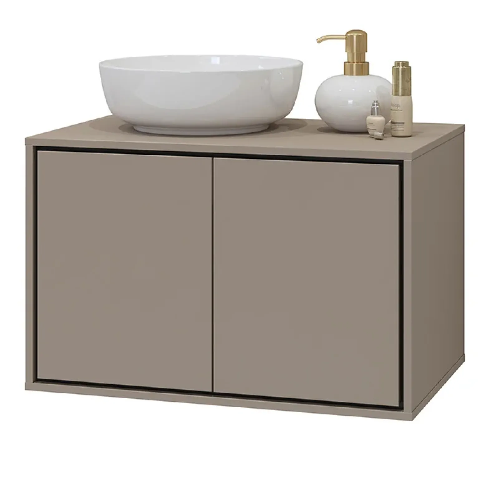 Garnero Arredamenti Mobile Bagno Sospeso-Mobile bagno sospeso 78cm 2 ante nero Linda Tortora