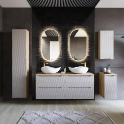 Garnero Arredamenti Mobile Bagno Sospeso-Mobile bagno sospeso 120cm 4 cassetti beige rovere Swim