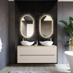 Garnero Arredamenti Mobile Bagno Sospeso-Mobile bagno sospeso 120cm 2 cassetti beige rovere Swim Beige - Rovere