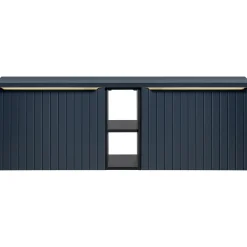 Garnero Arredamenti Mobile Bagno Sospeso-Mobile bagno sospeso 180cm 2 cassettoni e 2 cassetti attrezzati cannettato blu Deep