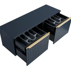 Garnero Arredamenti Mobile Bagno Sospeso-Mobile bagno sospeso 180cm 2 cassettoni e 2 cassetti attrezzati cannettato blu Deep