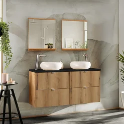 Garnero Arredamenti Mobile Bagno Sospeso-Mobile bagno sospeso 120cm 4 cassetti rovere nero Rovery Rovere - Nero