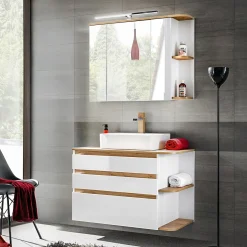 Garnero Arredamenti Mobile Bagno Sospeso-Mobile bagno sospeso 94cm 2 cassetti attrezzati bianco rovere Dual