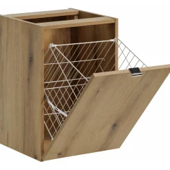 Garnero Arredamenti Mobile Bagno Sospeso-Mobile bagno sospeso 140cm 4 cassetti e portabiancheria rovere nero Rovery Rovere - Nero