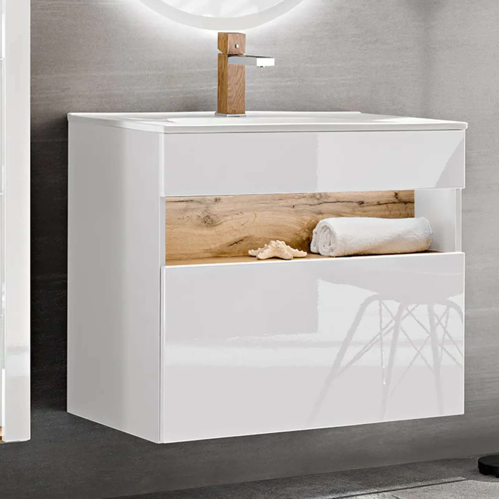Garnero Arredamenti Mobile Bagno Sospeso-Mobile bagno sospeso 80cm bianco rovere Jachal