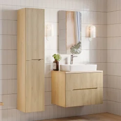 Garnero Arredamenti Mobile Bagno Sospeso-Mobile bagno sospeso 80cm cannettato 2 cassetti rovere Pretty