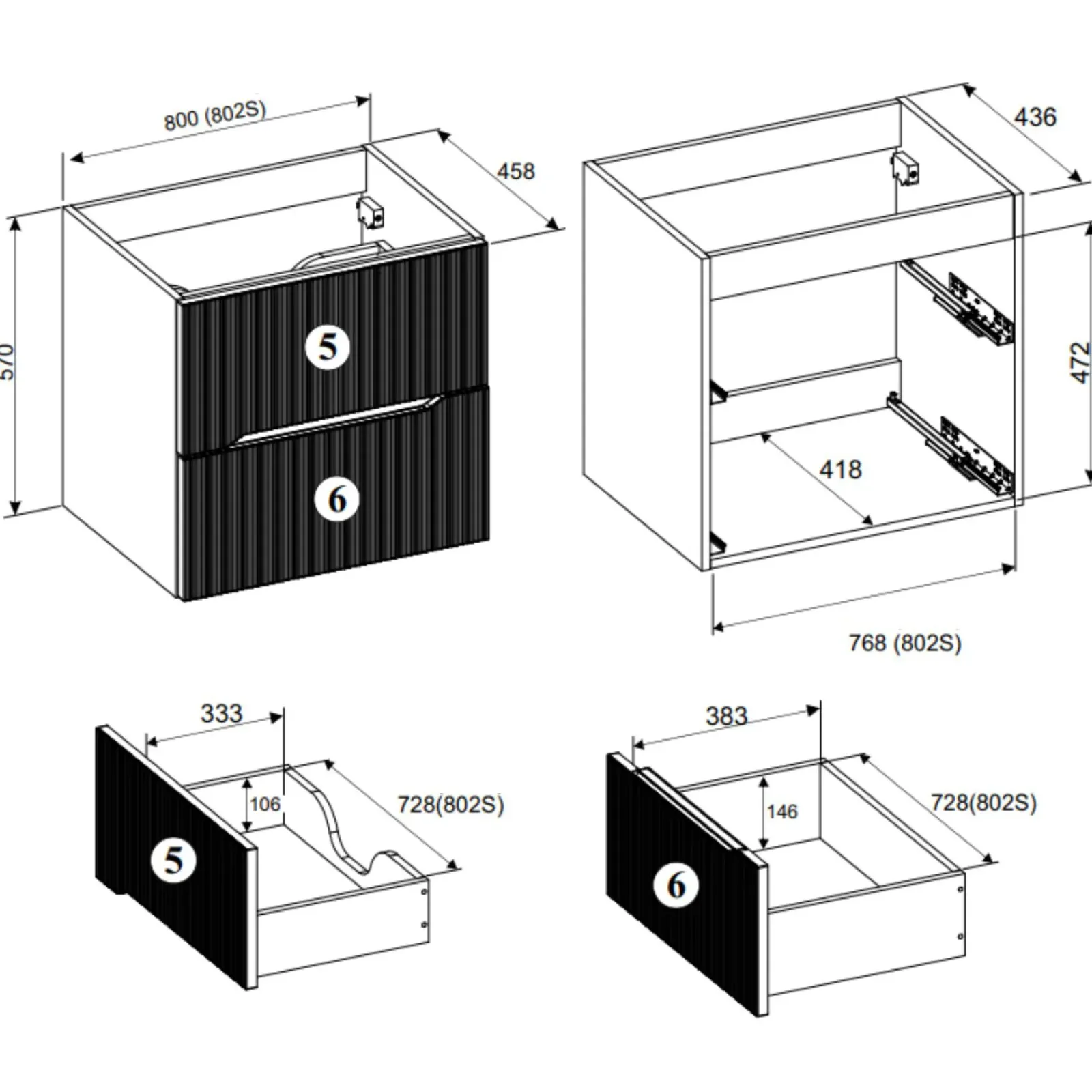 Garnero Arredamenti Mobile Bagno Sospeso-Mobile bagno sospeso 80cm cannettato 2 cassetti rovere Pretty