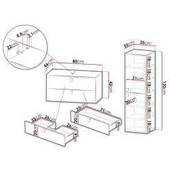 Garnero Arredamenti Mobile Bagno Sospeso-Mobile bagno sospeso 80cm con colonna 2 cassetti grigio Bursa 2 Grigio - Oro