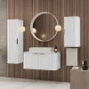 Garnero Arredamenti Mobile Bagno Sospeso-Mobile bagno sospeso 90cm con lavabo, colonna e pensile cannettato bianco Lusso