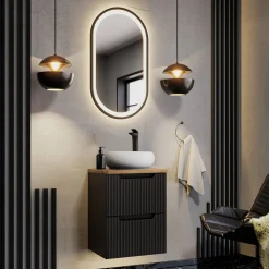Garnero Arredamenti Mobile Bagno Sospeso-Mobile bagno sospeso 50cm cannettato 2 cassetti rovere Cleany Nero