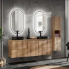 Garnero Arredamenti Mobile Bagno Sospeso-Mobile bagno sospeso 140cm con portabiancheria e colonna rovere Rovery