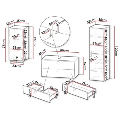 Garnero Arredamenti Mobile Bagno Sospeso-Mobile bagno sospeso 80cm con colonna e pensile maniglie oro bianco Bursa Bianco Lucido - Oro