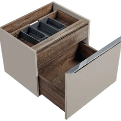 Garnero Arredamenti Mobile Bagno Sospeso-Mobile bagno sospeso 60cm con lavabo, mobile specchio, colonna e vani grigio quercia Serif