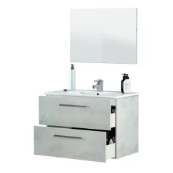 Garnero Arredamenti Mobile Bagno Sospeso-Mobile bagno sospeso 80cm con lavabo, specchio e colonna cemento bianco Oscar