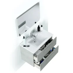 Garnero Arredamenti Mobile Bagno Sospeso-Mobile bagno sospeso 80cm con lavabo, specchio e colonna cemento bianco Oscar