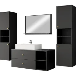 Garnero Arredamenti Mobile Bagno Sospeso-Mobile bagno sospeso 100cm con lavabo, specchio e 2 colonne nero Krom Nero Opaco