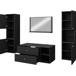 Garnero Arredamenti Mobile Bagno Sospeso-Mobile bagno sospeso 100cm con lavabo, specchio e 2 colonne nero Krom Nero Opaco