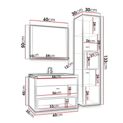Garnero Arredamenti Mobile Bagno Sospeso-Mobile bagno sospeso 60cm con lavabo, specchio e colonna moderno nero Florentina Rovere