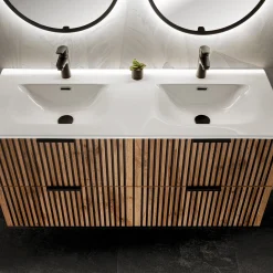 Garnero Arredamenti Mobile Bagno Sospeso-Mobile bagno sospeso 120cm con 2 lavabi da incasso quercia antracite Limpid