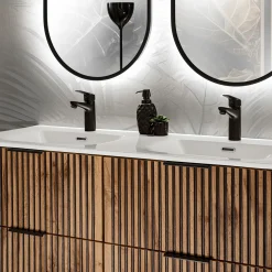 Garnero Arredamenti Mobile Bagno Sospeso-Mobile bagno sospeso 120cm con 2 lavabi da incasso quercia antracite Limpid