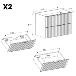 Garnero Arredamenti Mobile Bagno Sospeso-Mobile bagno sospeso 120cm con 2 lavabi da incasso quercia antracite Limpid