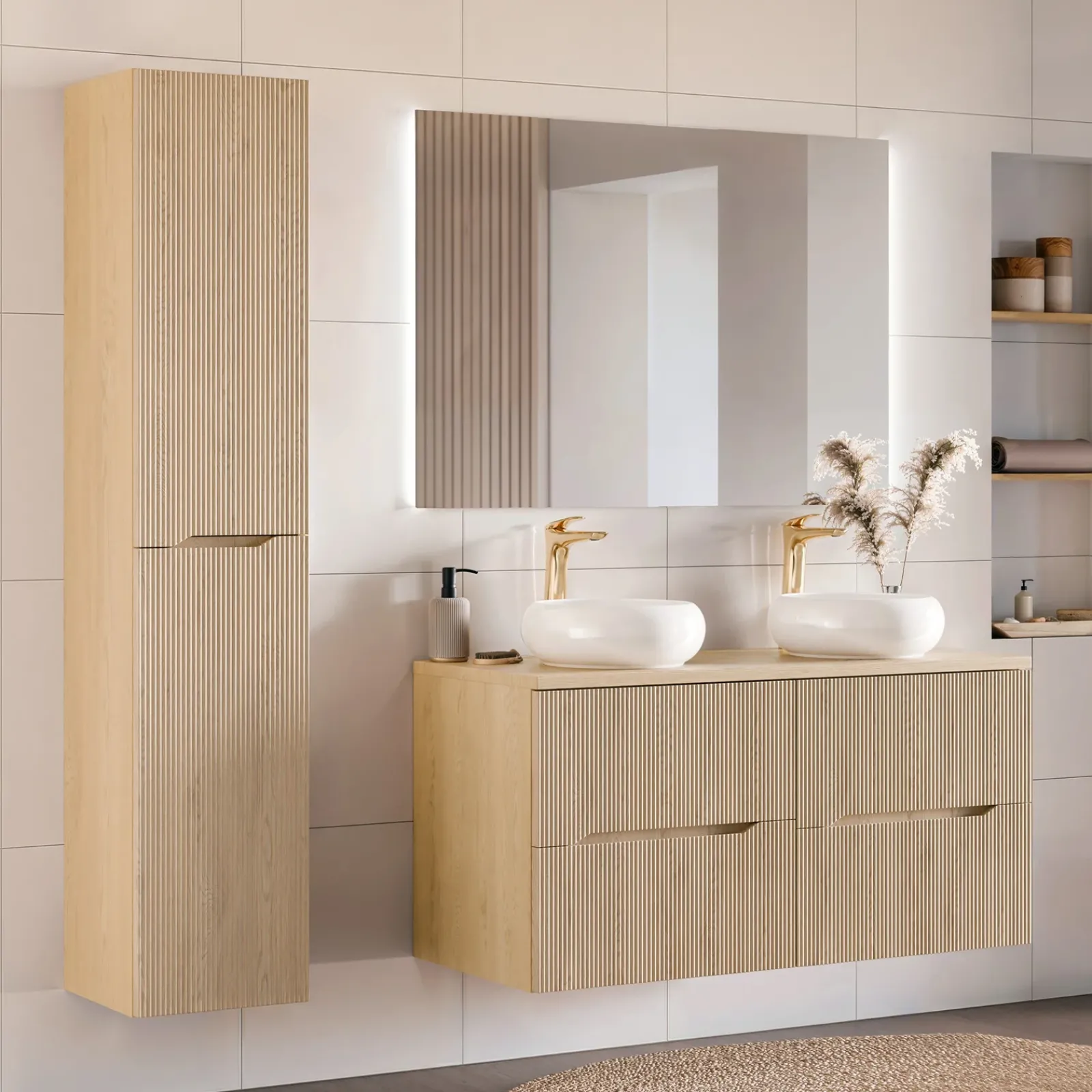 Garnero Arredamenti Mobile Bagno Sospeso-Mobile bagno sospeso 120cm cannettato rovere Pretty