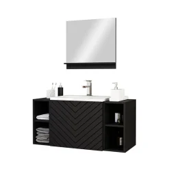 Garnero Arredamenti Mobile Bagno Sospeso-Mobile bagno sospeso 106cm con lavabo e specchio serigrafato nero Baden 9 Nero Lucido