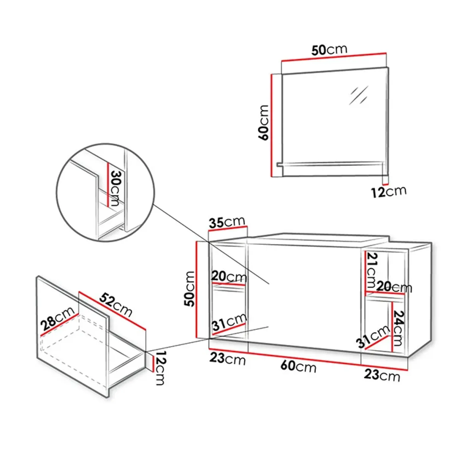 Garnero Arredamenti Mobile Bagno Sospeso-Mobile bagno sospeso 106cm con lavabo e specchio serigrafato nero Baden 9 Nero Lucido